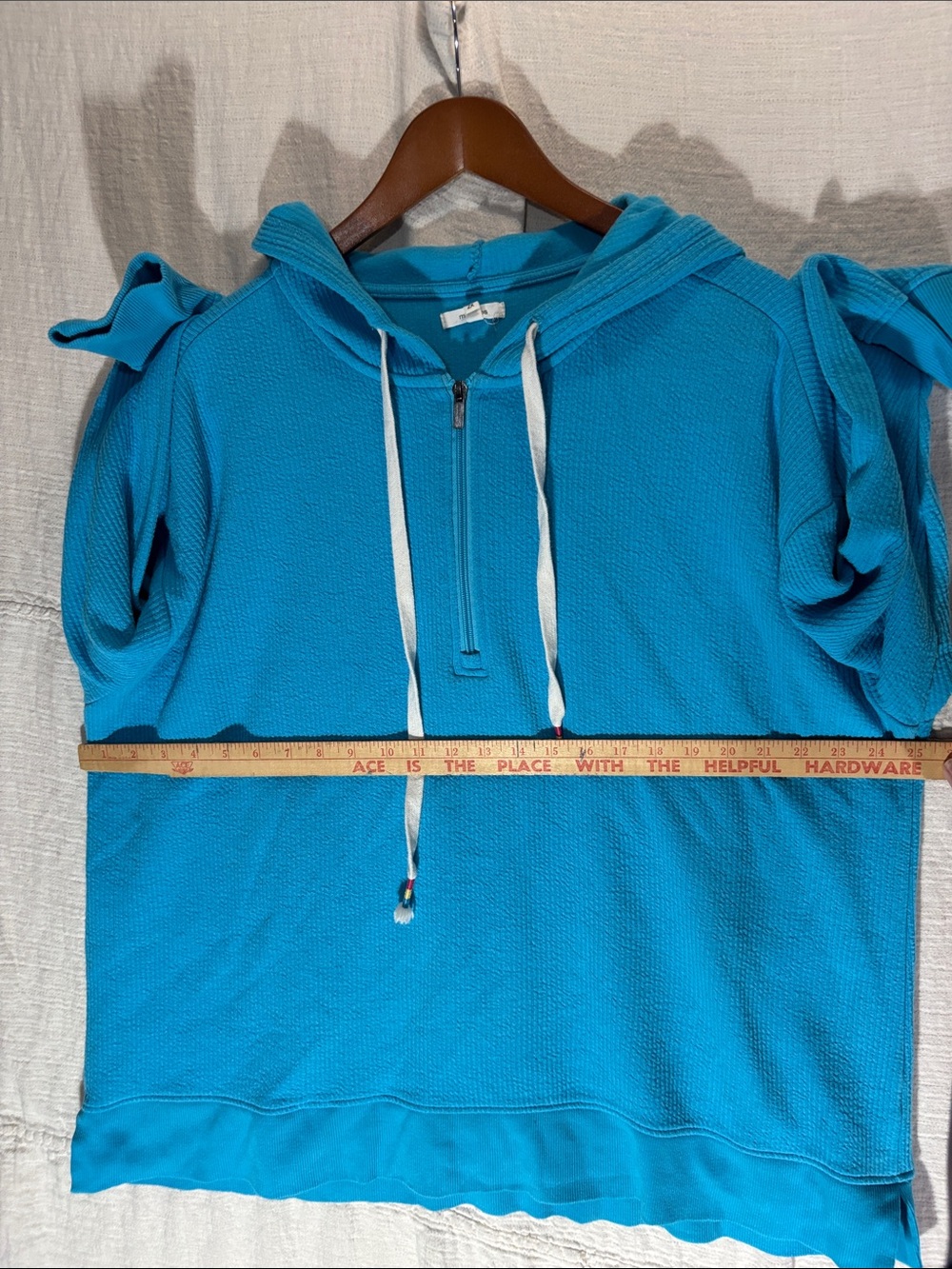 Maurices Turquoise Blue Waffle-Knit Hoodie Cotton Blend - Picture 9 of 10